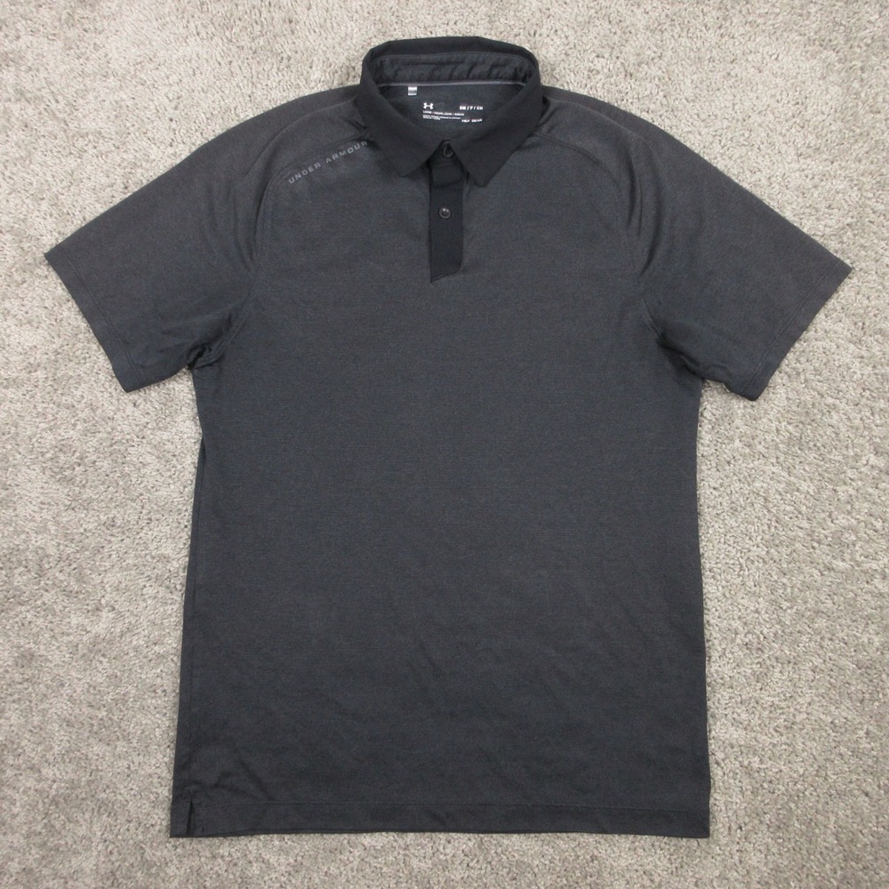 Under Armour Polo Shirt Mens Small Black Solid HeatGear Performance Golf Stretch